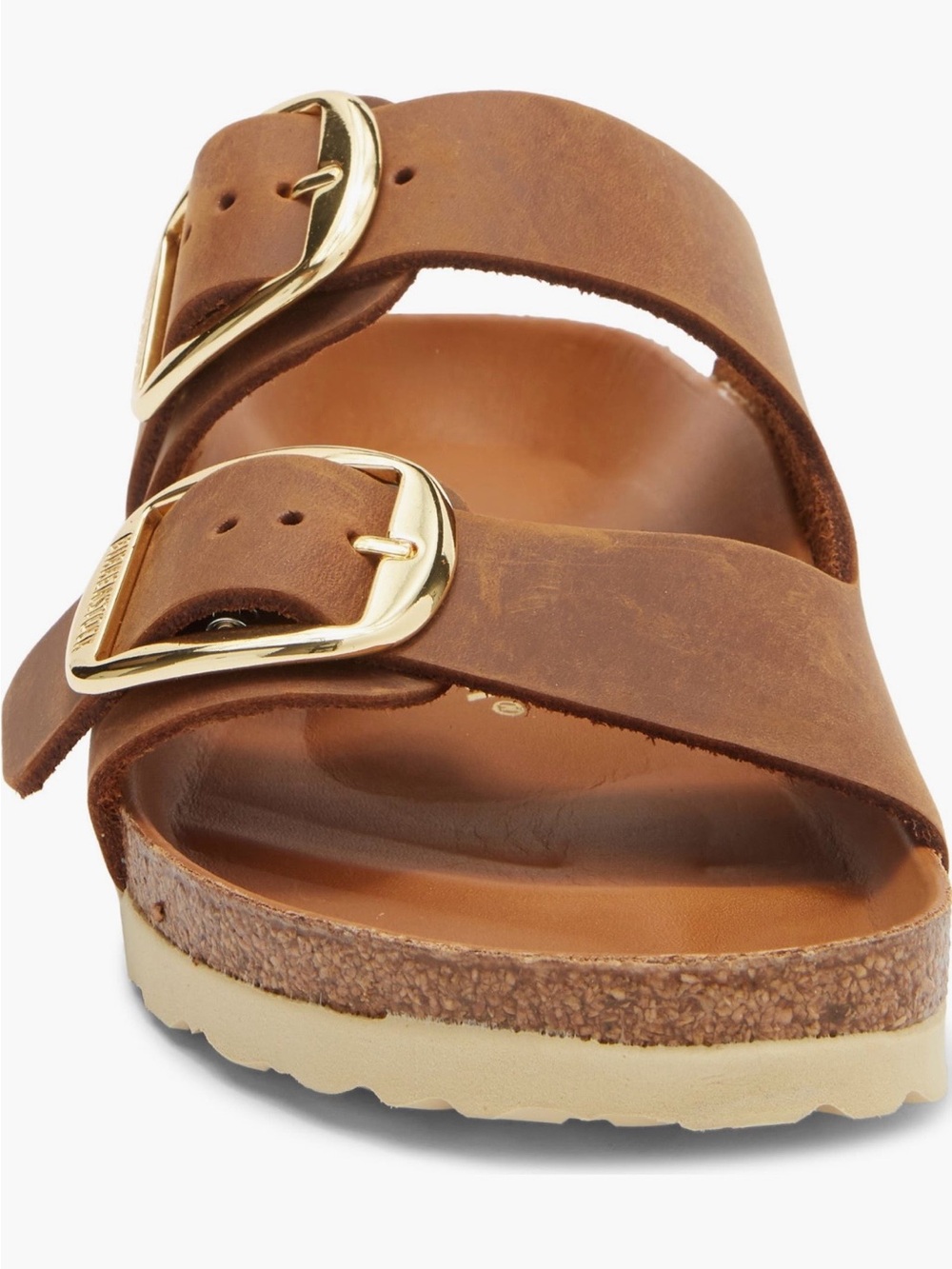 Birkenstock Women's Tan Brown Double Buckle Leather Slide Sandals